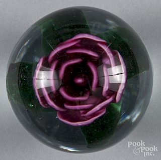 Emil Larsen, Millville, New Jersey red crimp rose footed paperweight, 3 3/4'' dia.