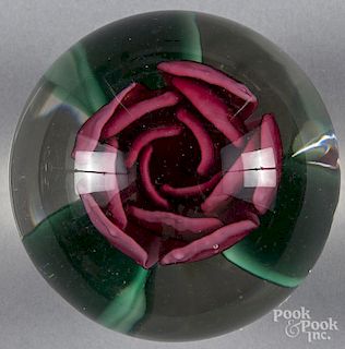 Millville, New Jersey red crimp rose footed paperweight, attributed to Emil Stanger, 3 1/2'' dia.