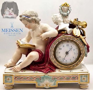 19th C. Meissen Porcelain Figural Table Mantle Clock