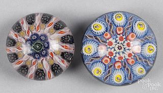 Two Strathern spoked millefiori paperweights, 3 1/8'' dia. and 2 7/8'' dia.
