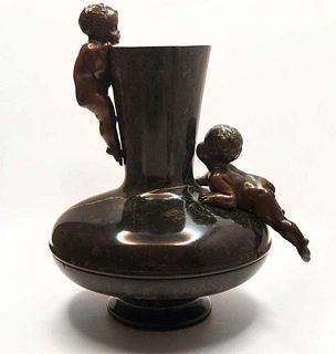 19th C. French Marble Bronze Figural Mounted Vase