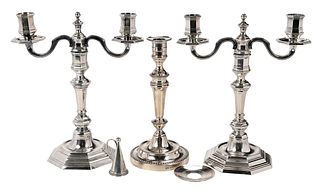 Christofle Silver Plate Pair of Silver Plate Candelabras and Candlesticks