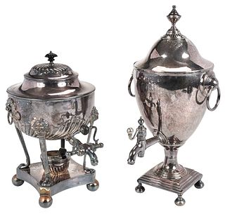 Two Diminutive Silver Plate Hot Water Urns