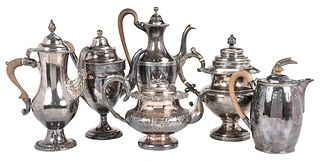 Six Early Silver Plate Coffee Pots, Teapots and Jug