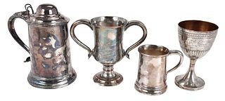Early Silver Plate Tankard, Mug, Goblet, and Loving Cup