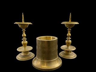 A Pair And Single Pricket Candlesticks