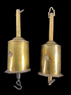 Pair of Brass Salter & Co. Wind-up Fireplace  Chimney Meat Jack Spit Smokers