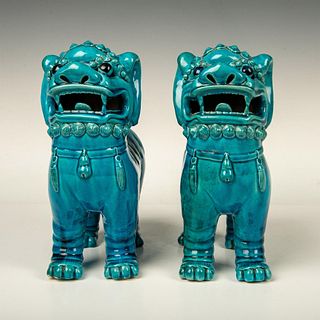 Pair of Chinese Qing Dynasty Turquoise Ceramic Foo Dogs
