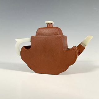Chinese Yixing Zisha Clay and Jade Teapot