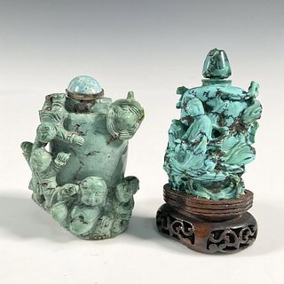 Group of Two Chinese Carved Turquoise Snuff Bottles