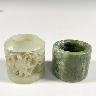 Pair of Chinese Qing Jade Archer Rings
