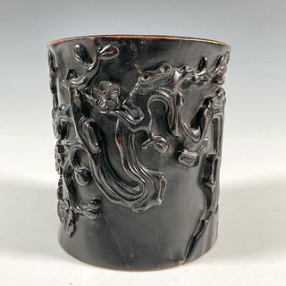 Chinese Qing Dynasty dark Hardwood Carved Brush Pot