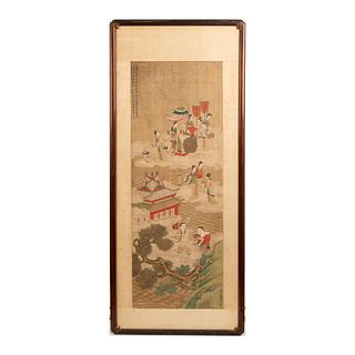 Large Qing Dynasty Ink and Color Painting on Silk, Signed