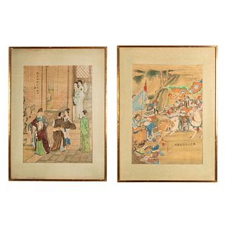 Two Original Qing Dynasty Ink and Color on Silk Paintings