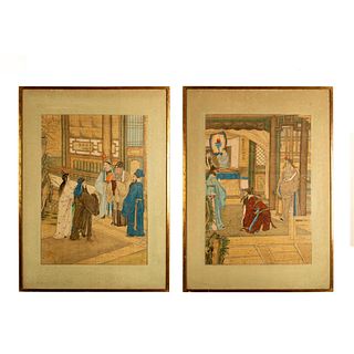 Two Original Qing Dynasty Ink and Color Silk Paintings