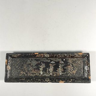Antique Chinese Kangxi Dynasty Black Lacquer Tray