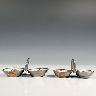 Pair of Chinese Porcelain and Pewter Salt Cellars