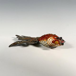 Chinese Silver Enamel Articulated Gold Fish Ornament