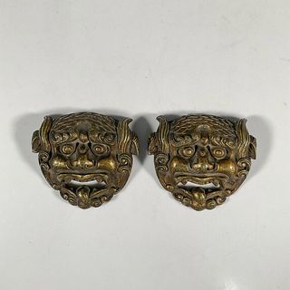 Pair of Chinese Bronze Foo Dog Decor Pendants