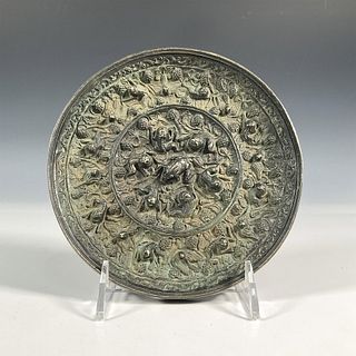 Chinese Bronze Mirror with Fantastic Animals Amid Grape