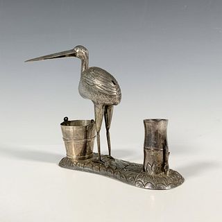 19th Century East-Asia Silver Crane Inkwell