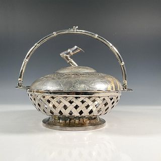 Chinese Export Silver Bamboo Pattern Salad Bowl and Cover