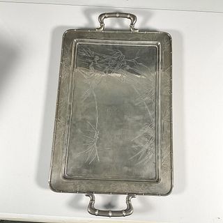 Antique Chinese Export Silver Bamboo Tray