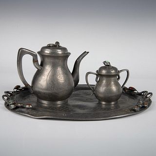 3pc Antique Chinese Pewter Tea Set