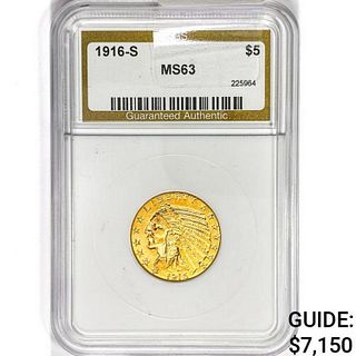 1916-S $5 Gold Half Eagle NGS MS63 