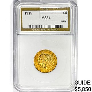 1915 $5 Gold Half Eagle NGS MS64 