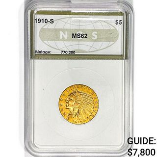 1910-S $5 Gold Half Eagle NGS MS62 