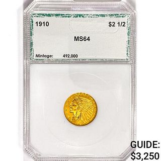 1910 $2.50 Gold Quarter Eagle PCI MS64 