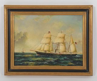 Decorative Ship Painting with American Flag