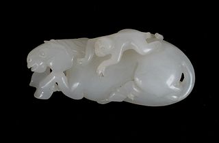 A Chinese Jade Carving, Horse with Monkey 
