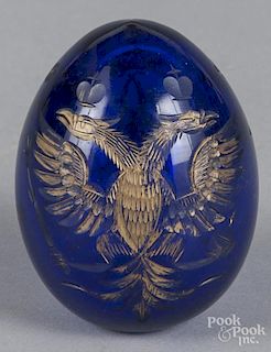 Russian etched and gilt decorated glass egg for Alexander I, 3 1/2'' h.