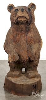 Carved oak bear, 20th c., 34'' h.