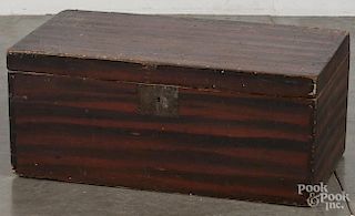 New England painted basswood lockbox, 19th c., retaining its original red and black surface, 10 3/4''