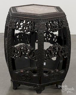 Chinese marble top hardwood stand, late 19th c., 20 1/2'' h.