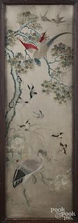 Oriental silkwork panel, 19th c., 49'' x 15 3/4''.