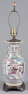 Chinese famille rose porcelain table lamp, 19th c., 14'' h.