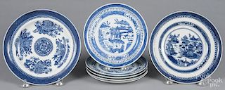 Set of five Chinese export porcelain Nanking plates, 19th c., together with a similar shallow bowl a