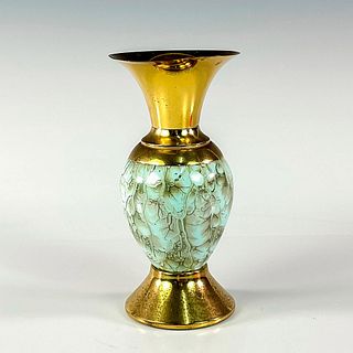 Mid-Century Modern Delft Brass Base Marbled Glaze Vase