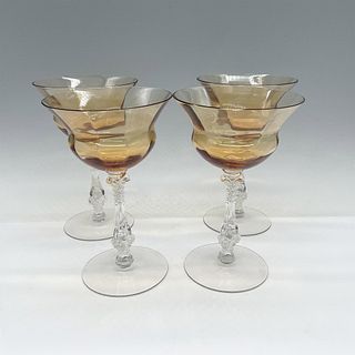 4pc Vintage Amber and Clear Coupe Glasses, Cambridge