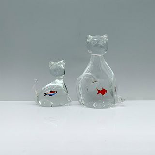 Pair of Fish in Stomach Art Glass Cat Figurines