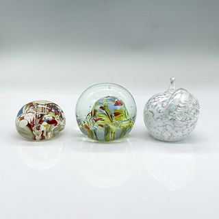 3pc Glass Orb Paperweights, Various Colors and Apple