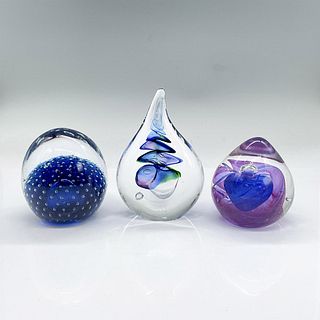 3pc Glass Paperweights, Various Shapes and Colors