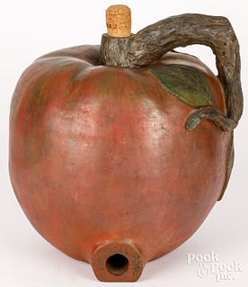 Rare apple form painted redware cider cooler