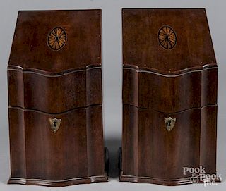 Pair of Georgian style mahogany knife boxes, 14'' h., 8'' w.