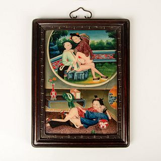 Antique Chinese Erotic Reverse Glass Painting