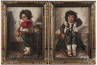 Pair of Italian oil on canvas works of children, late 19th c., 13'' x 9''.